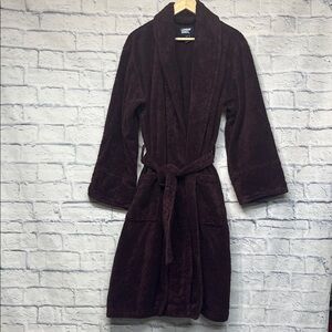 Lands' End Rich Plum Terry Cloth Robe Men's Full Length Turkish